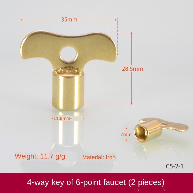Faucet key with lock, inner corners, 6mm, outdoor tap water, anti-theft, outdoor square 1/2 IN switch handle: Inside Quart (2Pcs)