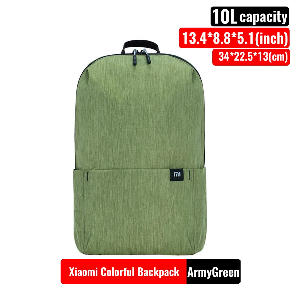 Original Xiaomi Mi Backpack 7L/10L/20L Urban Leisure Chest Colorful Backpacks Sports Waterproof Bag Unisex: 10L ArmyGreen