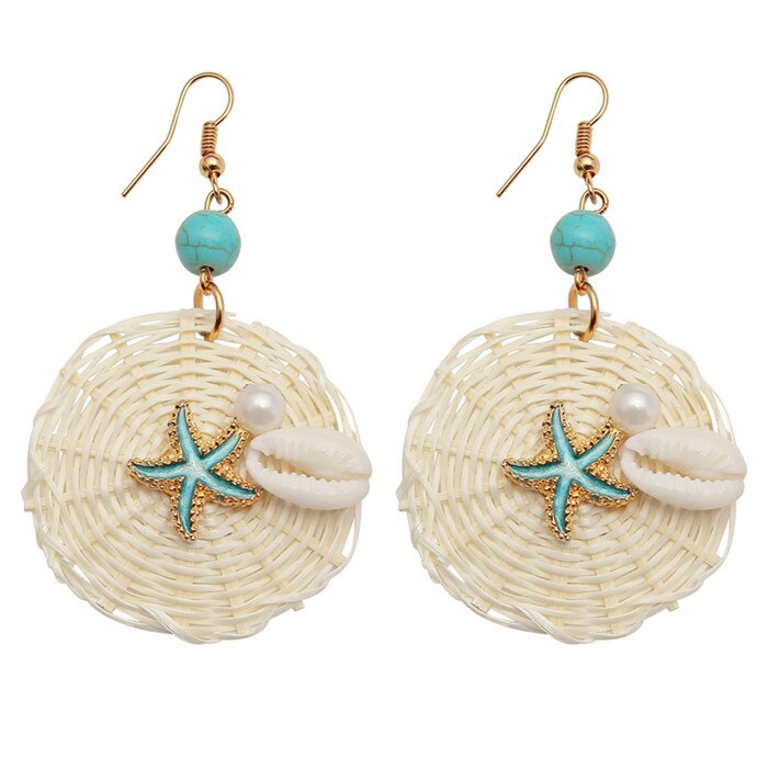 ZOSHI Handmade Earrings For Women Wooden Straw Weave Rattan Wedding Party Dangle Jewelry Shell Earrings Jewelry: EH1726