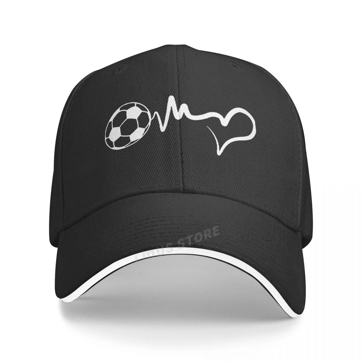 Fotbollsboll hjärtslag basebollkeps herr fotboll sport hiphop-keps sommar justerbar fotboll älskare keps snapback gorra: Svart
