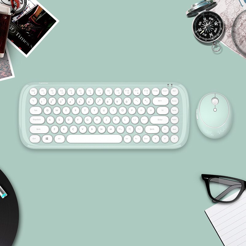 Jelly Comb-Conjunto de teclado y ratón inalámbricos para ordenador portátil, escritorio, teclado, ratón, peine, botón redondo: Fresh blue