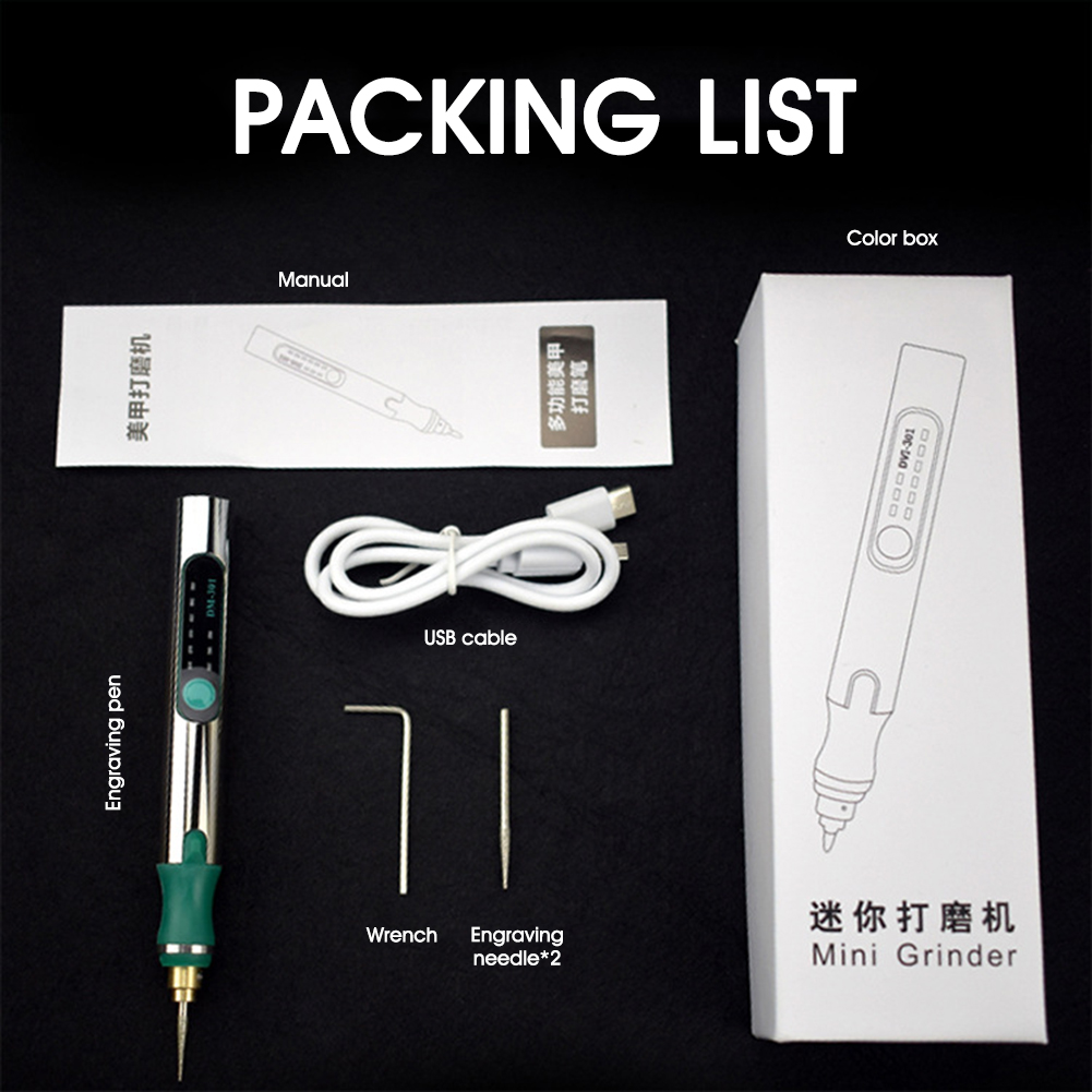 Mini Cordless Electric Engraving Pen Rechargeable Engraving Tool 3 Speeds DIY Engraver Grinder Polishing Tools Set with Tool Kit: Set A