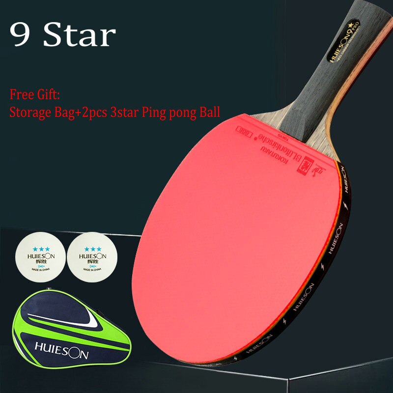 Huieson Tafeltennis Racket 7/8/9 Star Ping Pong Racket Lange Steel Korte Steel Dubbele Puistjes + 2 Stuks professionele Game Ballen