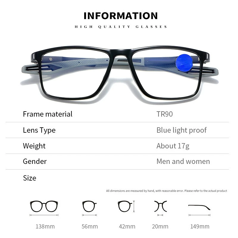 TR90 Sport Lesebrille Ultraleicht Anti-blau Licht Presbyopie Brillen Frauen Männer Weit Sicht Optische Brillen Dioptrien Bis + 4,0