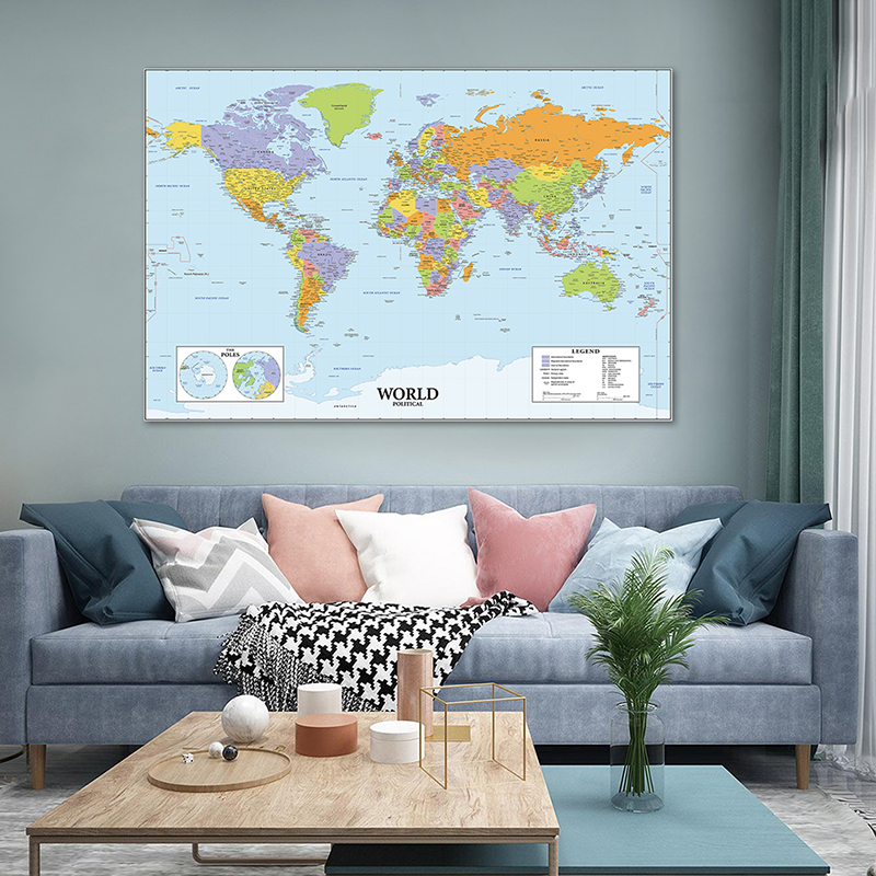 120*80cm The World Political Map Non-woven Canvas Painting Decorative Poster and Prints School Supplies Room Home Decoration