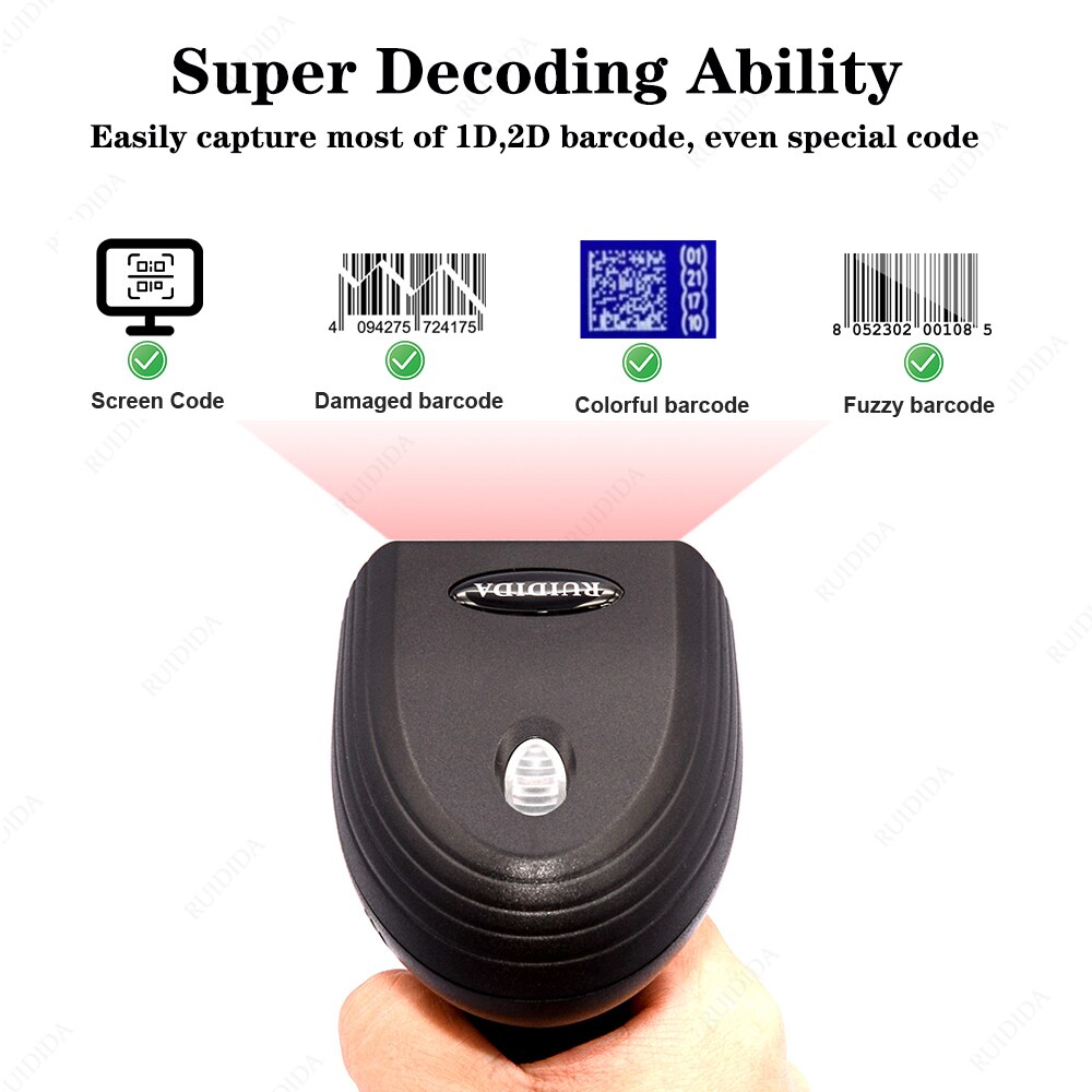 Draadloze Qr Barcode Reader Draagbare Bar Code Scanner Wired 2d Scanner Voor Bar Codes Bluetooth 2D Barcod Reader Leitor De código