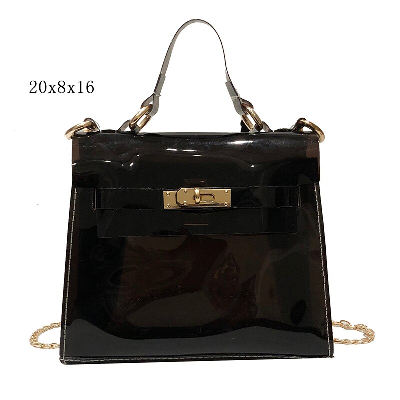 HOCODO Neue PVC transparent Frauen Kupplung Tasche Durchsichtig Handtaschen Abend Tasche Handtasche Kette Schulter Tasche Umhängetasche: Schwarz Schulter Taschen