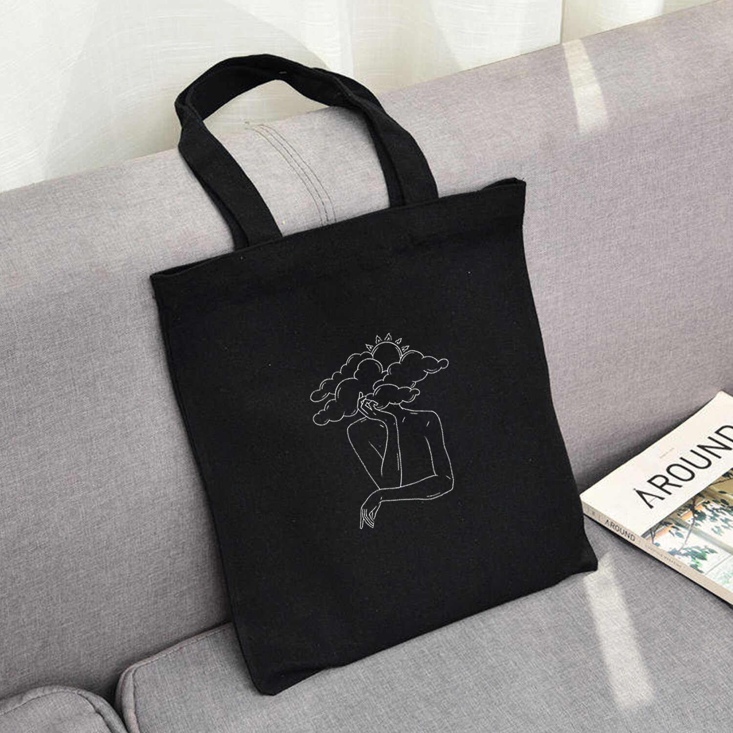 Tote Bag Canvas Unisex Travel Storage Bag Funny Shopping Bags Human Body Hand Print Art Handbags Ladies Casual: E184BLACK