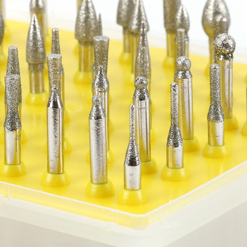 50Pcs Diamond Coated Grinding Grinder Head Rotary Diamond Burrs For Metalworking Stone Ceramic Glass Carbide Carving Tool