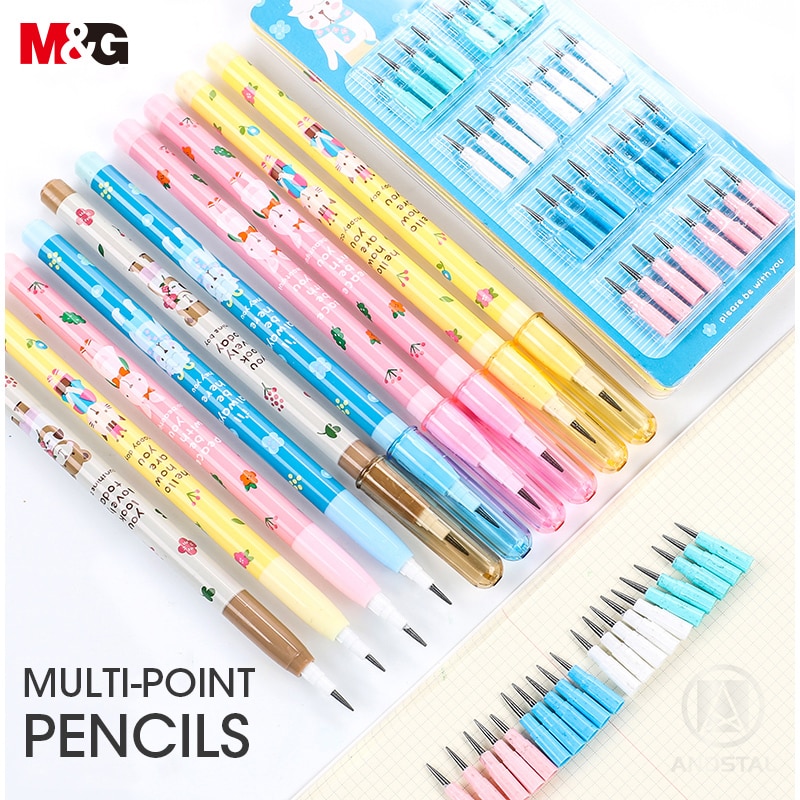M&amp;g flerpunktsblyanter ikke-slibende automekanisk blyant push-a-point stærk blyantledning til skoleartikler ielts brug