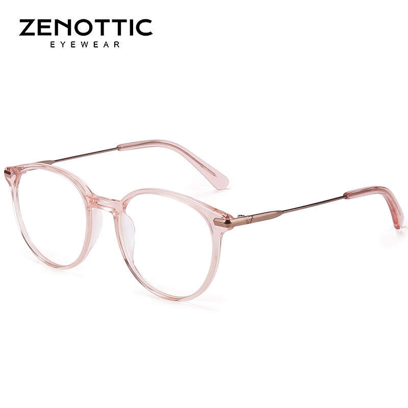 ZENOTTIC-gafas redondas Retro de acetato para mujer, montura transparente para miopía óptica, ultraligeras, Vintage: 002