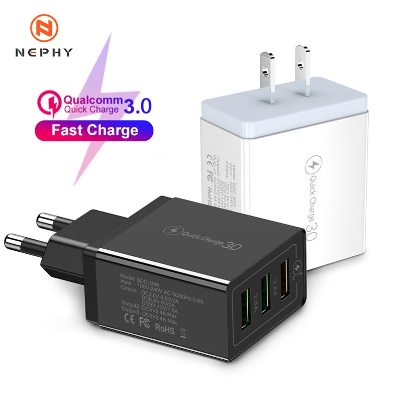 Chargeur USB universel 30W rapide 3.0, pour iPhone 11 Pro Max Xs X XR 6s 7 8 Plus Samsung S10 Huawei Xiaomi