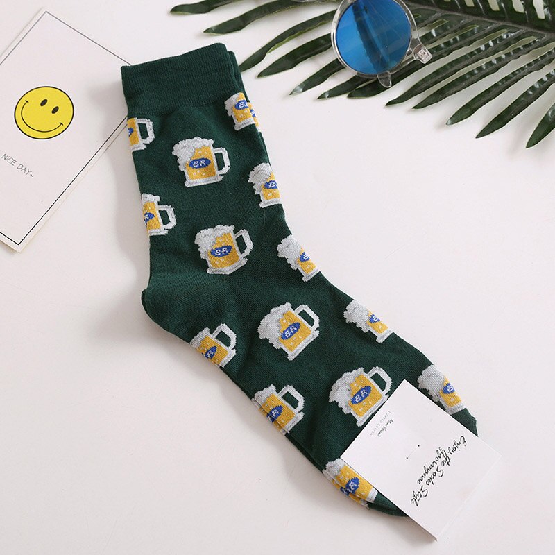 Frieten Banaan Bier Stijl Sokken Gelukkig Grappig Katoenen Sokken Cartoon Sokken Mannen Vrouwen Voedsel Fruit Streetwear Unisex Casual Sokken: Green Beer