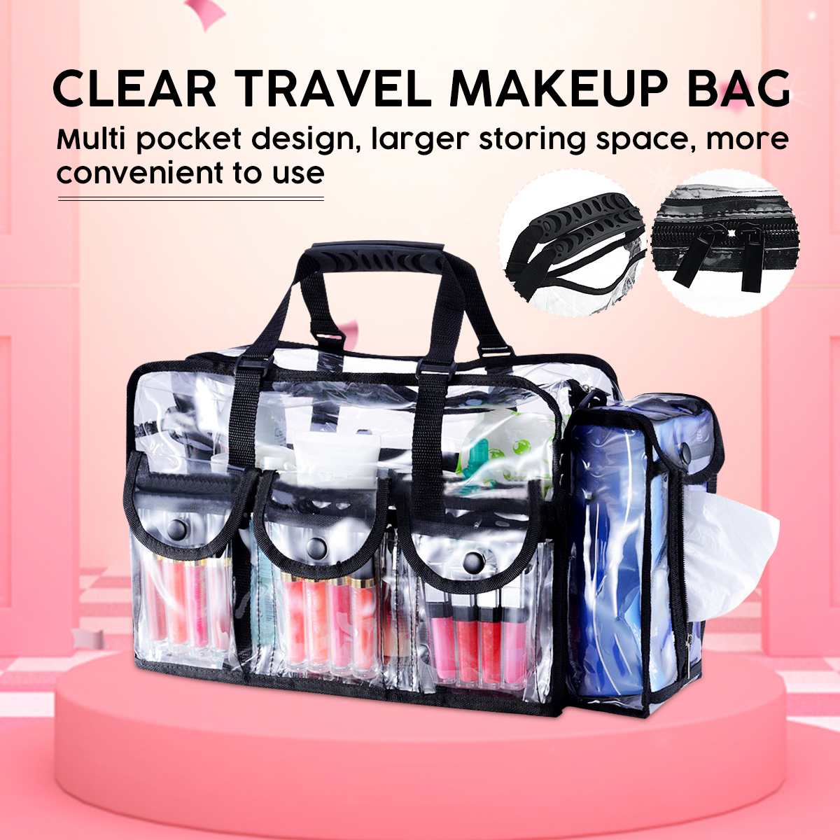 Sacos cosméticos pvc transparente viagem tote claro organizador à prova dprofeágua professinal compõem organizador saco grande capacidade