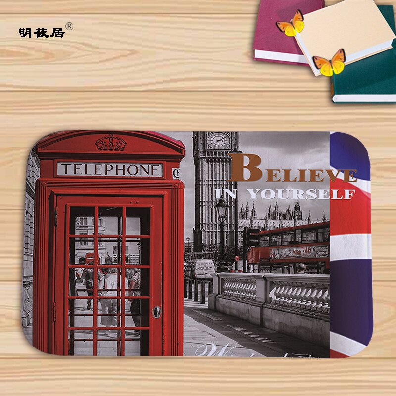 Billig pris boligindretning london paris naturskønne bygninger retro stue dørmåtte 40 x 60cm gulvmåtter flannel bad køkken tæpper: Mu 121