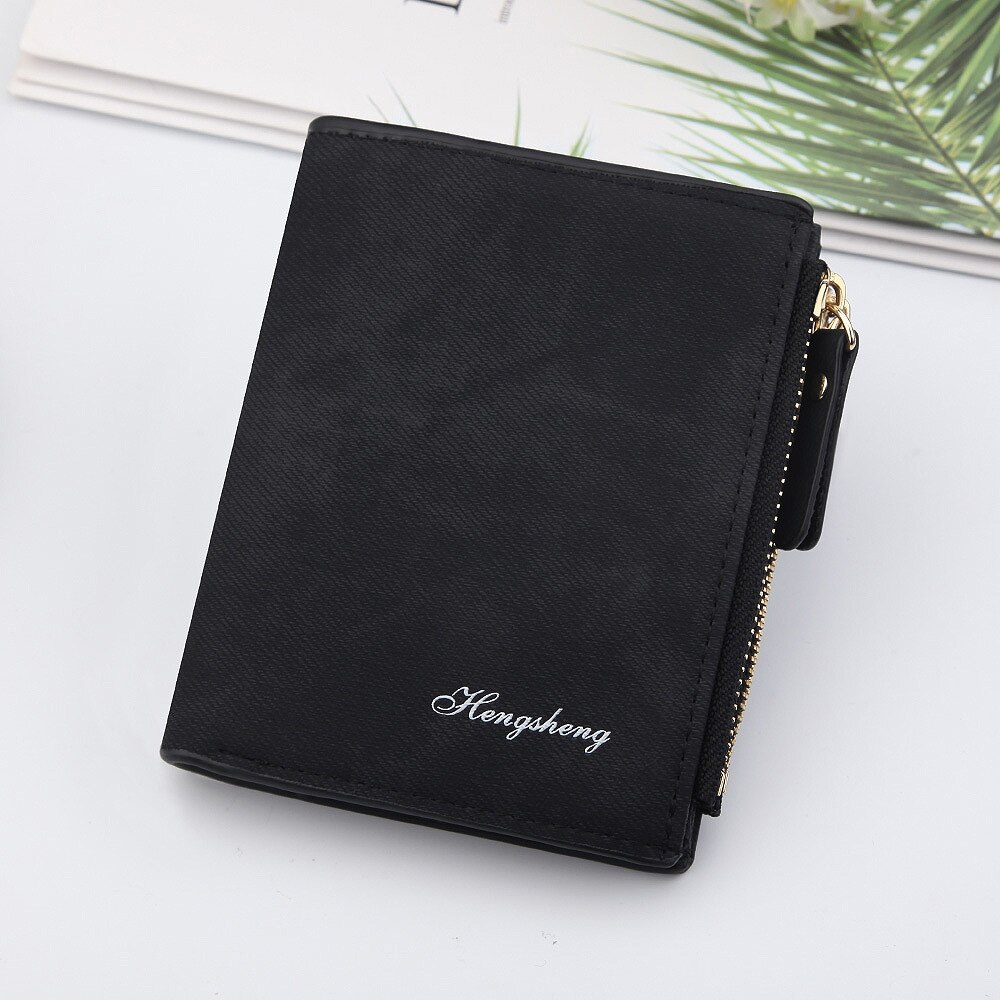 Dames portemonnee met retro canvas patroon, multifunctionele kaarthouder, twee vouwsluitingen, dubbele rits, mini portemonnee: Zwart