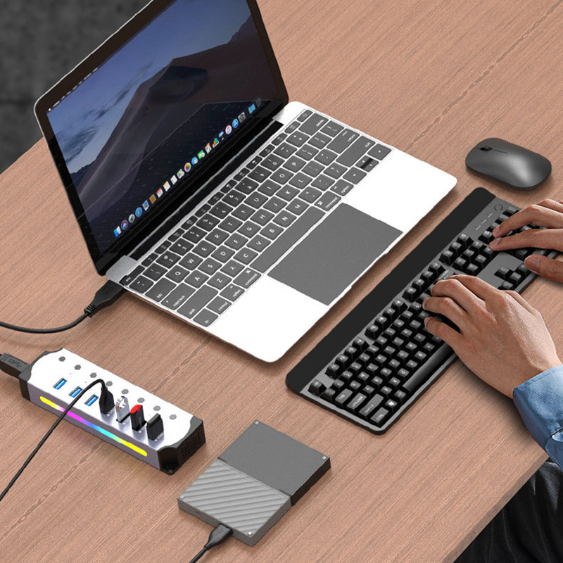 4-7 portów USB 3.0 HUB Aluminiowy konwerter przewodów RGB Stacja dokująca z przełącznikiem do laptopa Akcesoria komputerowe