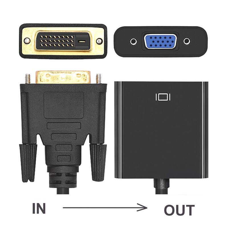 DVI naar VGA Converter, 1080P DVI-D naar VGA Kabel, 24 + 1 25 Pin DVI Male naar 15 Pin VGA Female Adapter