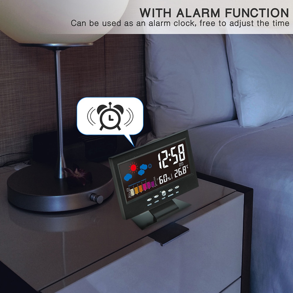 Multifunctionele Grote Scherm Wekker Kalender Alarmen Led Met Backlight Weer Digitale Display Desktop Klok
