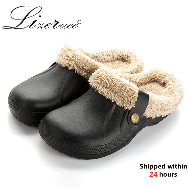 Casual Crocus Klompen Met Bont Winter Schoenen Voor Mannen Zachte Pluche Slippers Fleece Voering Thuis Vloer Warm Slipper Bont schoenen