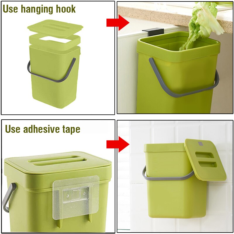 3 in 1 Kitchen Trash Can Kitchen Waste Bin Wall Mounted Dustbin Zero Waste Garbage Bin Kitchen Hanging Trash Bin Cabinet Door