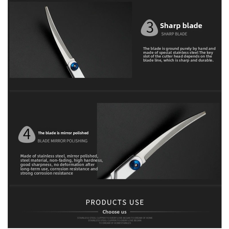 6 Inch Stainless Steel Pet Grooming Shears Curved Thinning Scissors Kit for Dog Cat Hair Cutting Home Use