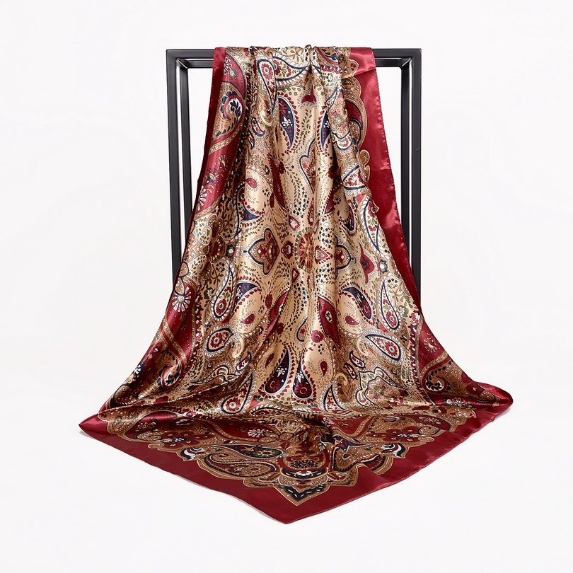 [Bysifa] Herfst Winter Dames Sjaals Accessoires Vrouwen Grote Zijde Vierkante Sjaals Wijn Rood Paisley Moslim Islamitische sjaal