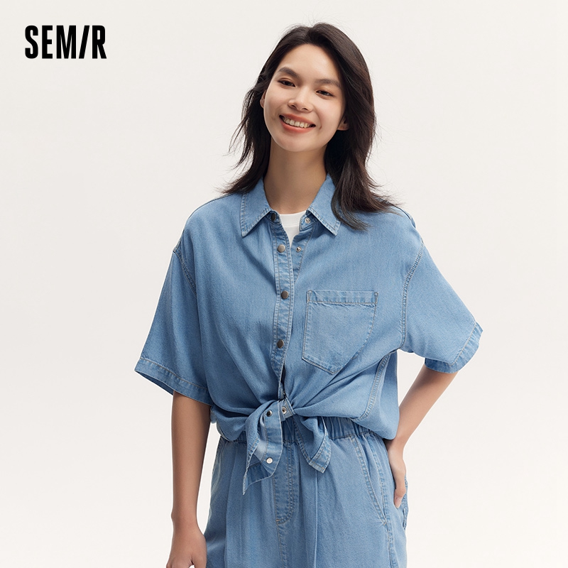 Semir Denim Shirt Vrouwen 2024 Zomer Halflange Verlaagde Schouders Met Losse Pasvorm Zachte Denim Blouse Met Korte Mouwen Casual Relaxed