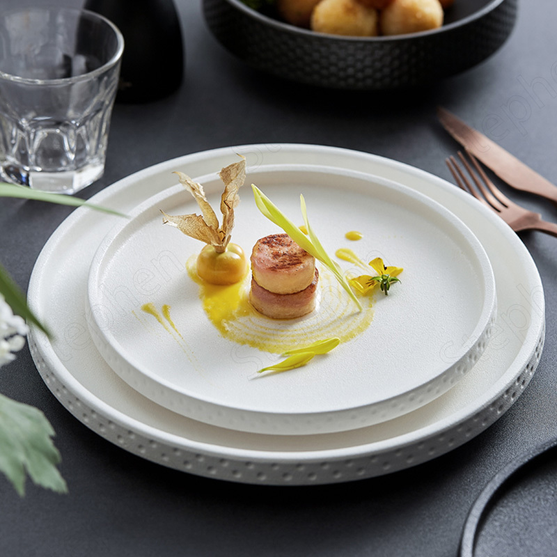 Matte Hammer Pattern Dinner Plates Japanese Modern French Western Ceramic Plate Restaurant Hotel Serving Tray Fruit Salad Bowl