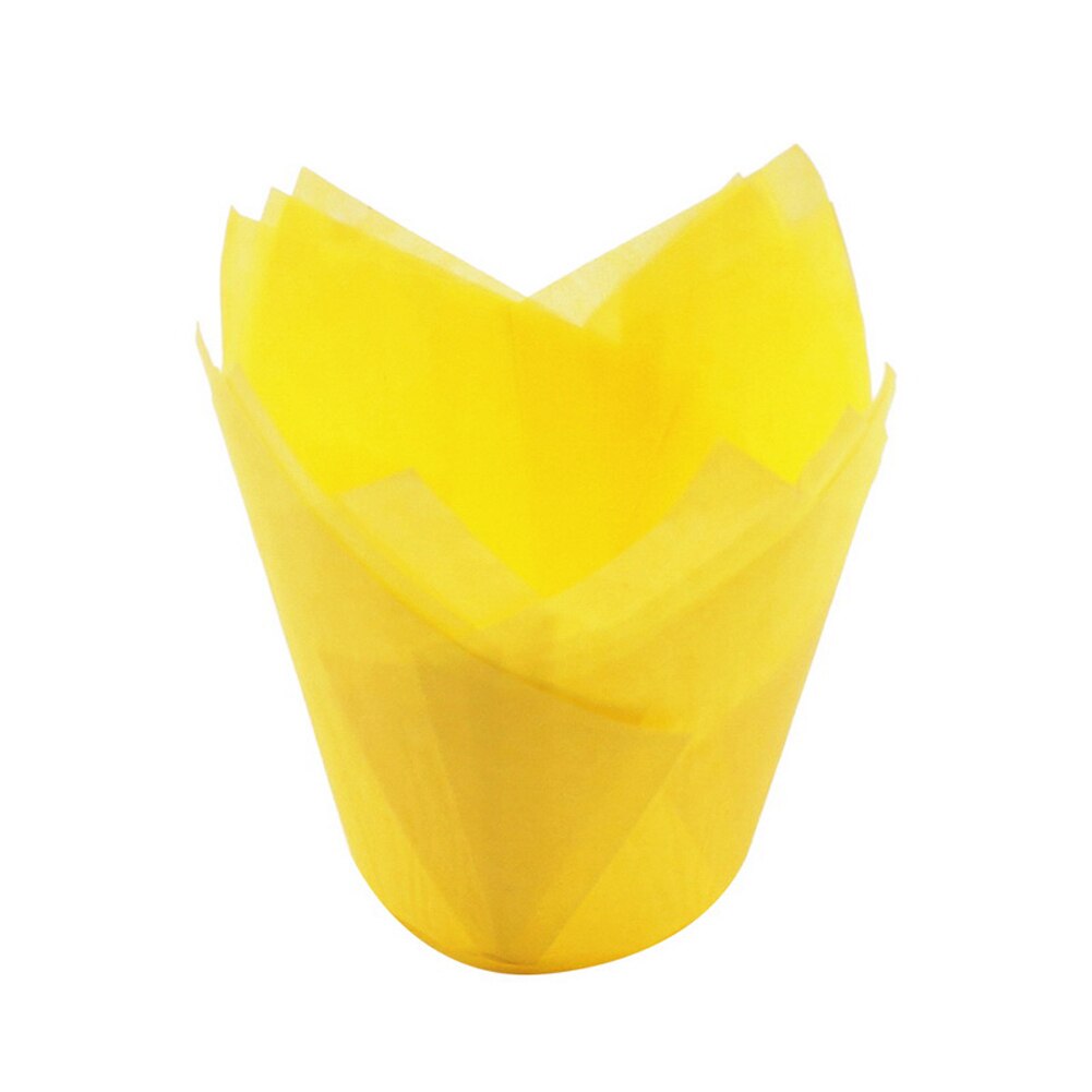 50 stk tulipanstil cupcake bagepapir kopper bagning muffin boks kop sag laver oliefast kage indpakning lækre bage kopper: Gul