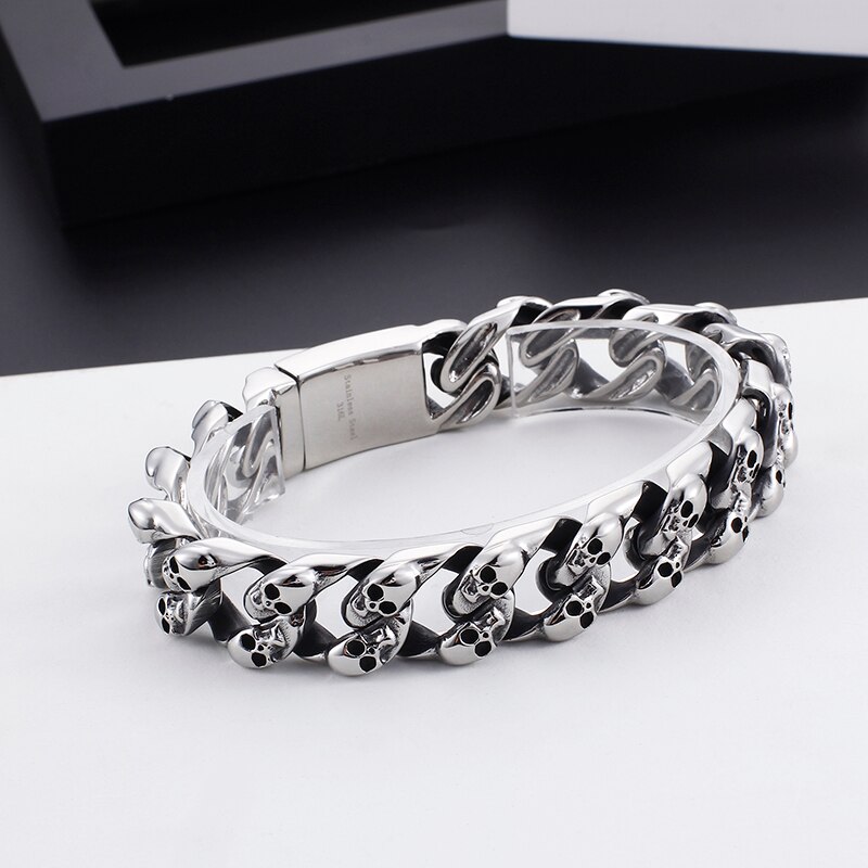 Bracelets gothiques en forme de crâne pour hommes, chaîne à maillons en acier inoxydable, bijoux de motard, directe