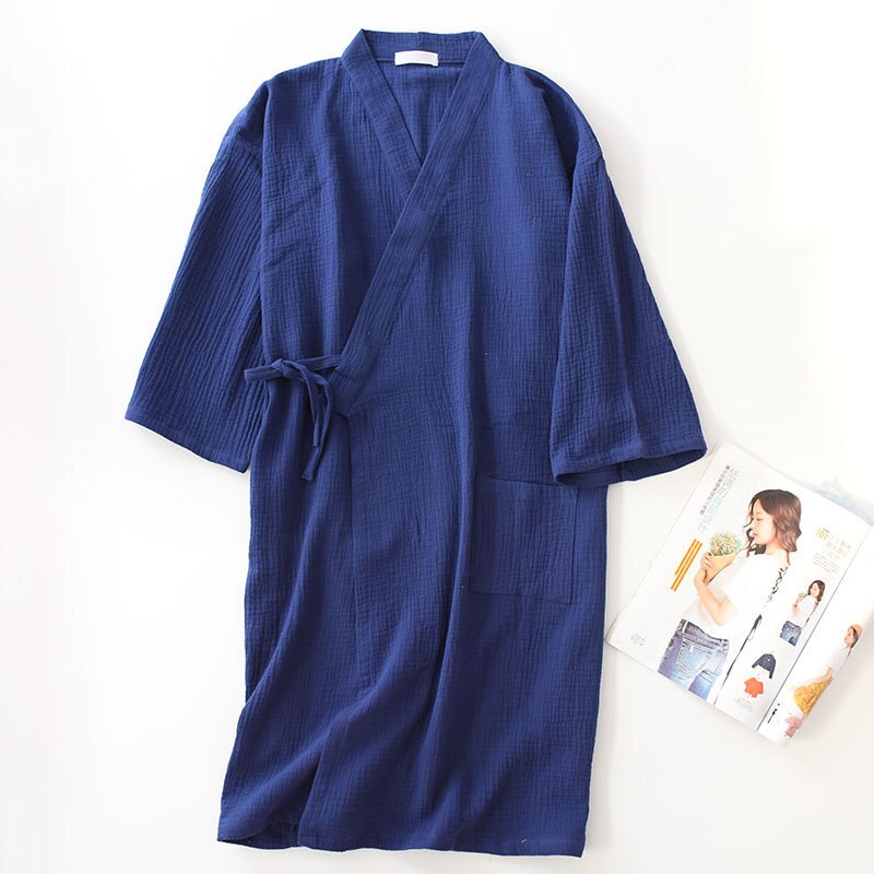 Koselig sommer ren bomull kimono badekåper menn crepe 100%  bomull uformelt mannlige badekåper lange ermer spa japanske badekåper til menn