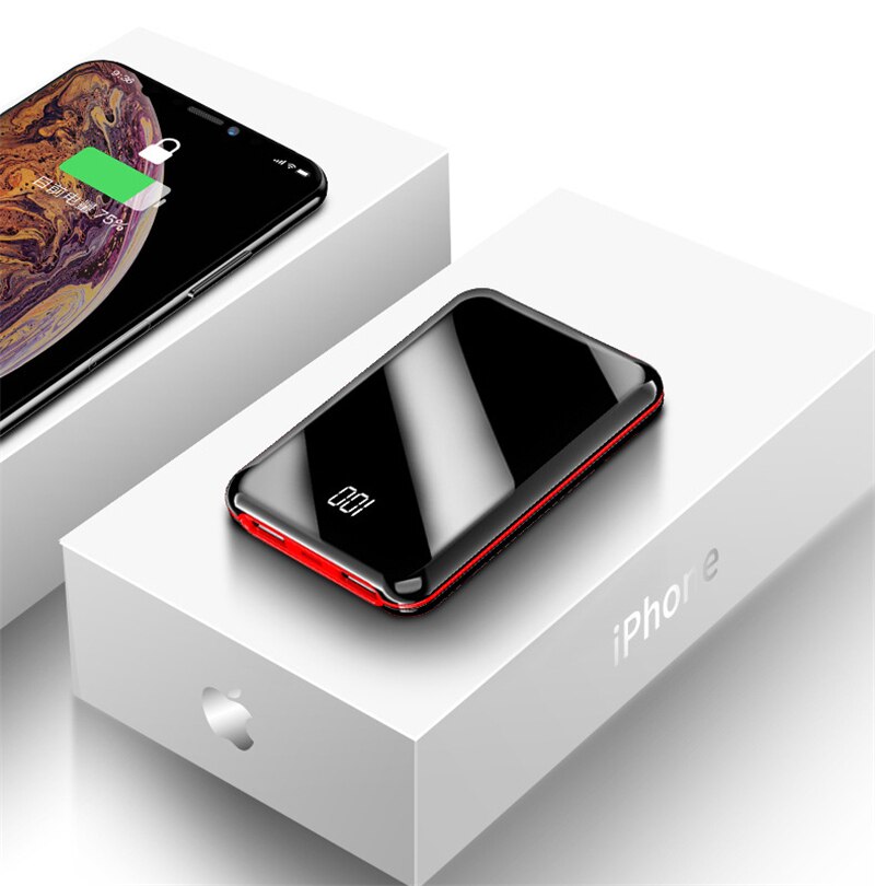 Portátil 50000mah mini carga rápida power bank recarregável bateria externa com duplo usb display digital para iphone samsung: Red