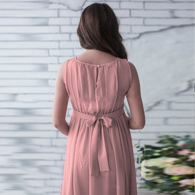 Graviditetskjoler til kvinder fotoshoot chiffon gravid kjole ærmeløs lang og tynd jordfarve kvinder graviditetstøj