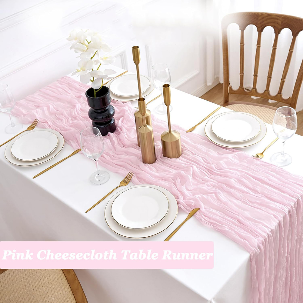 Chemin de Table rose clair rustique Semi transparent gaze bleu chemin de Table fête d'anniversaire Boho mariage bébé douche décorations de Table à la maison
