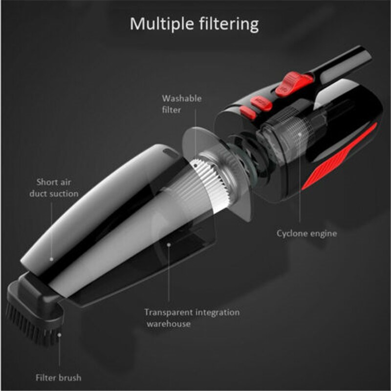Aspirador portátil de mano para coche de 12V y 120W, aspiradora sin cables en húmedo, seco, con enchufe para coche, potencia de succión de 5000PA para uso doméstico y coche,
