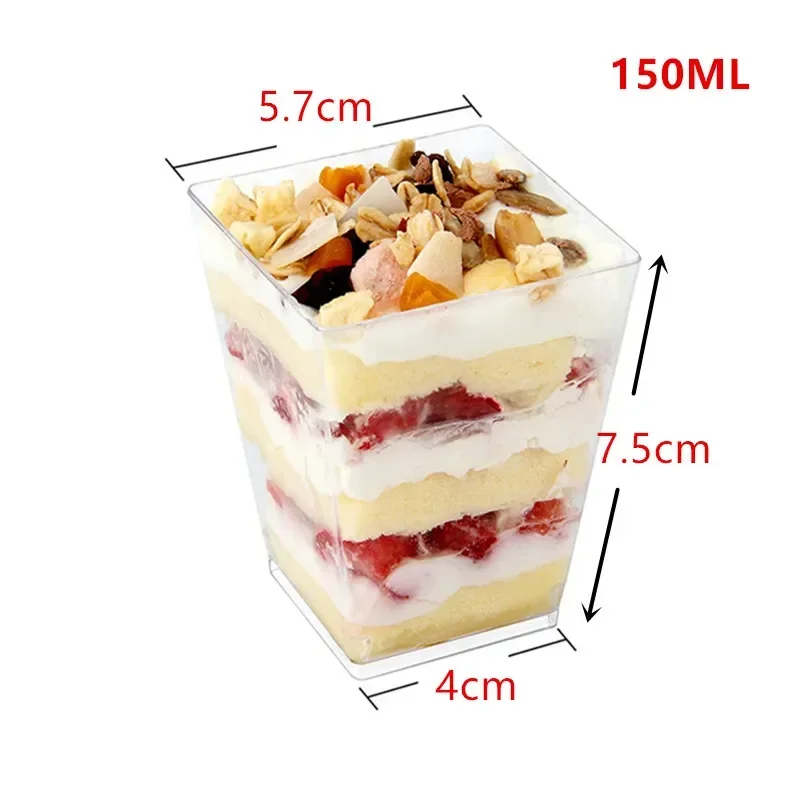 50 stk. engangs plastkopp for mousse, stigeformet kopp, puddingkopp, dessert, kakekopp, forrett, gelé, yoghurt, mousse, bakekopp