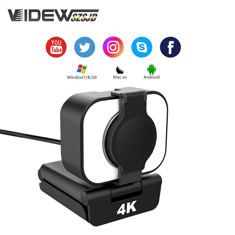 4K Webcam 1080P HD Web Camera With Mic Tripod For PC,Autofocus Fill Light Camera for Live Broadcast Video Calling Conference