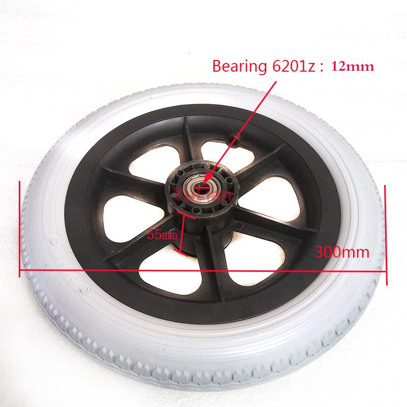 Rueda trasera para silla de ruedas, neumático sólido elástico de Pu de 12 pulgadas, 12 1/2x2 1/4, accesorios para sillas de ruedas manuales