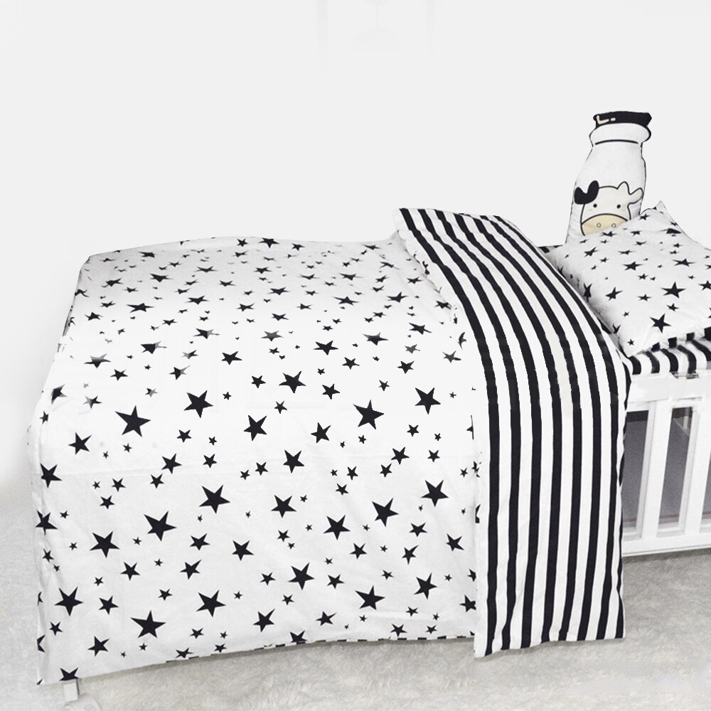 3 st baby sängkläder set bomull spjälsäng barnsäng överkast vit randigt mönster barnsäng inklusive påslakan örngott lakan: Pj3680b