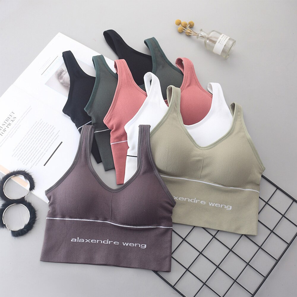 Summer Seamless Sports Bra Letter U-Shape Back Beauty Tank Tops Women Shockproof Athletic Wirefree Fitness Top