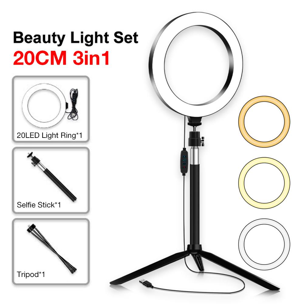 Portable 7W Ring Light for Cell Phone Tablet Livestreaming LED Dimmable Fill Light Beauty Selfie Lamp with Selfie Stick Bracket