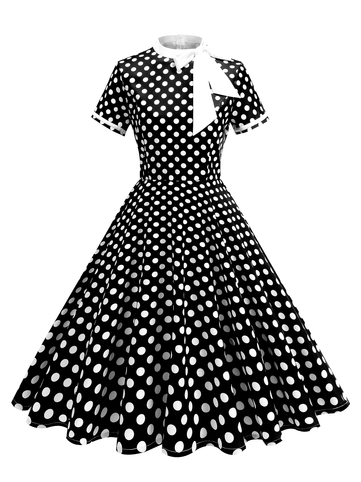 Tonval 1950s vintage fest fødselsdagskjole sommertøj til kvinder sløjfe hals polkaprikket print midi swingkjoler: Xl / Sort
