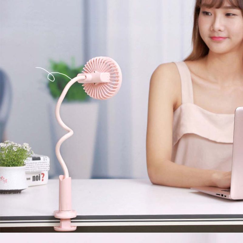 Rechargeable Flexible USB Fan with LED light 2 Speed Adjustable Air Cooling Clip Fan for Camping Hiking BBQ Home Office