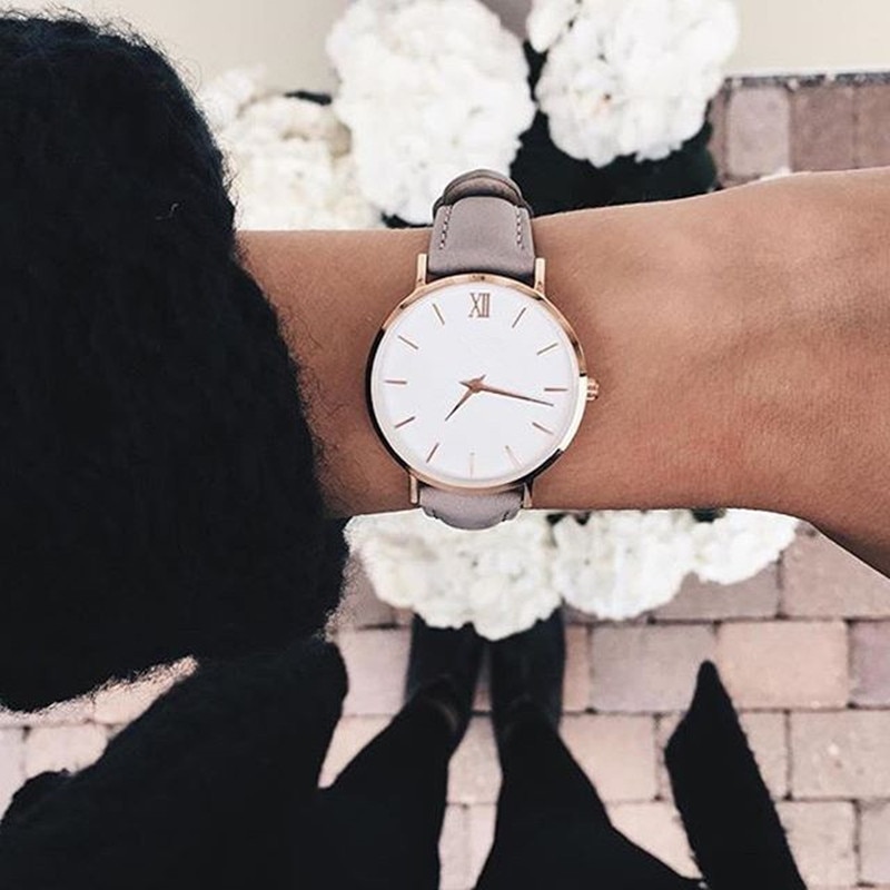 Zegarek Damski-relojes sencillos de cuero para mujer, pulsera de cuarzo informal, a la