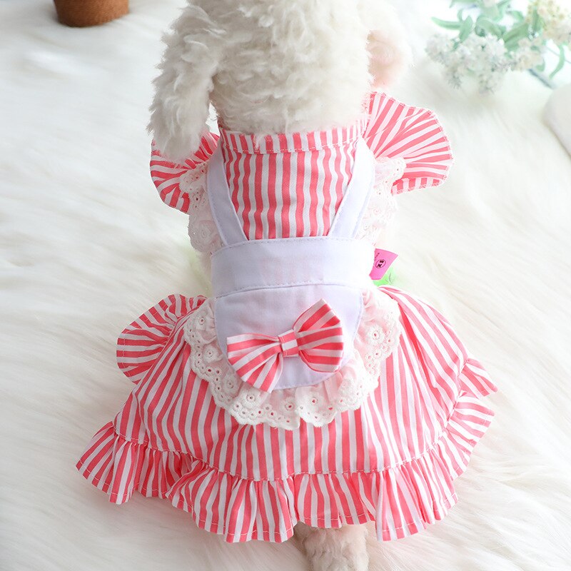 Classic Striped Summer Fancy Dresses for Small Dogs Maid Clothing Mini Skirt French Bulldog Cotton Pet Cat Clothes