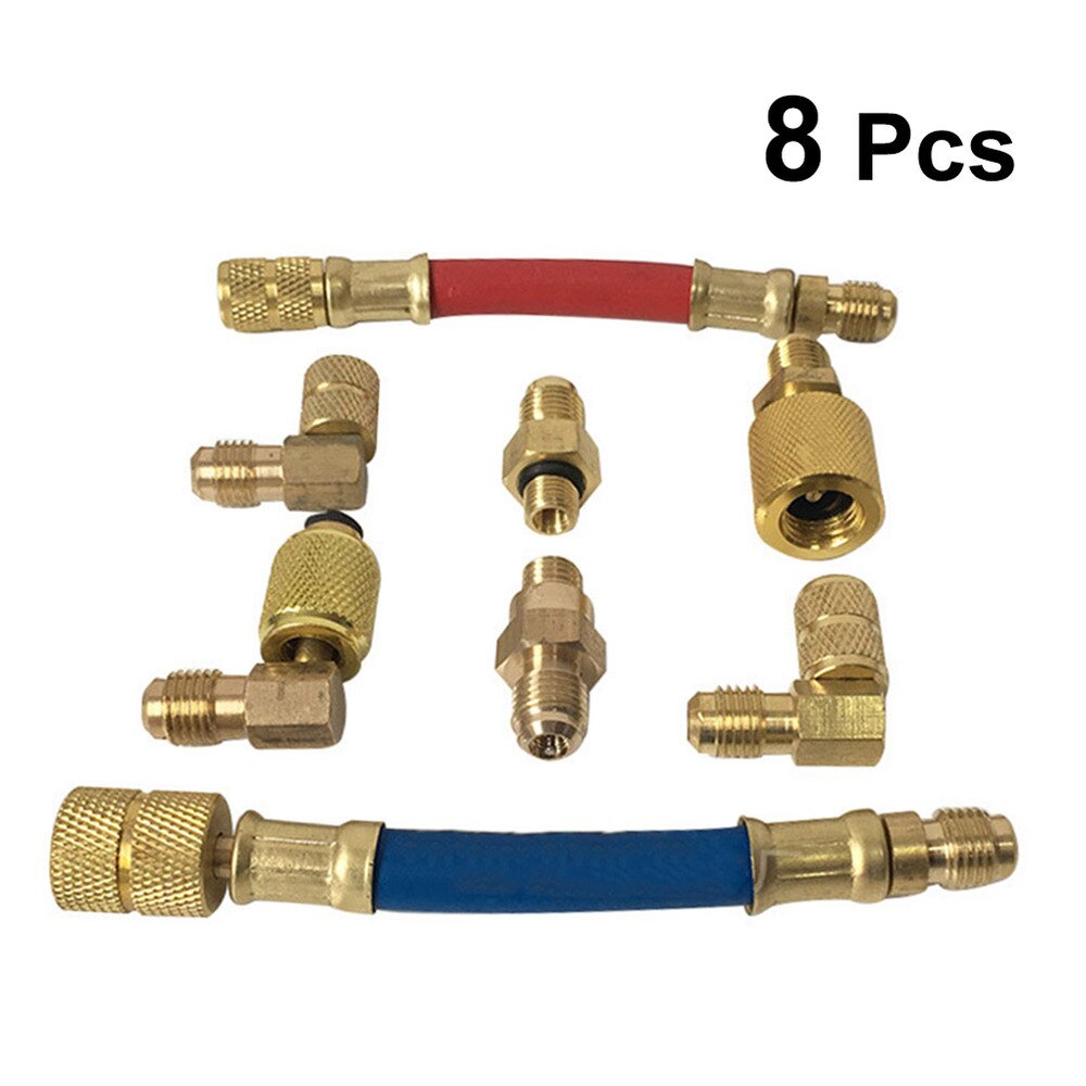 8Pcs Car Air Conditioner Refrigeration R134A R12 Converting Adapter Hose Set Kits Joint Quick Remover Installer Quick Coupler