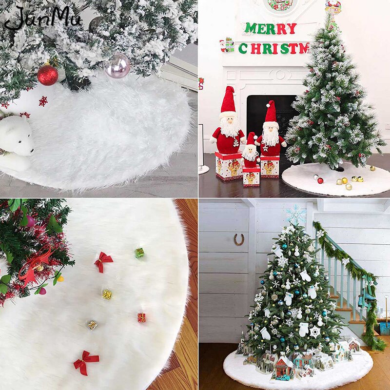 White Christmas Tree Skirt 48 Inch Fur Xmas Tree Skirt Christmas Tree Decoration Skirt For Xmas Decorations