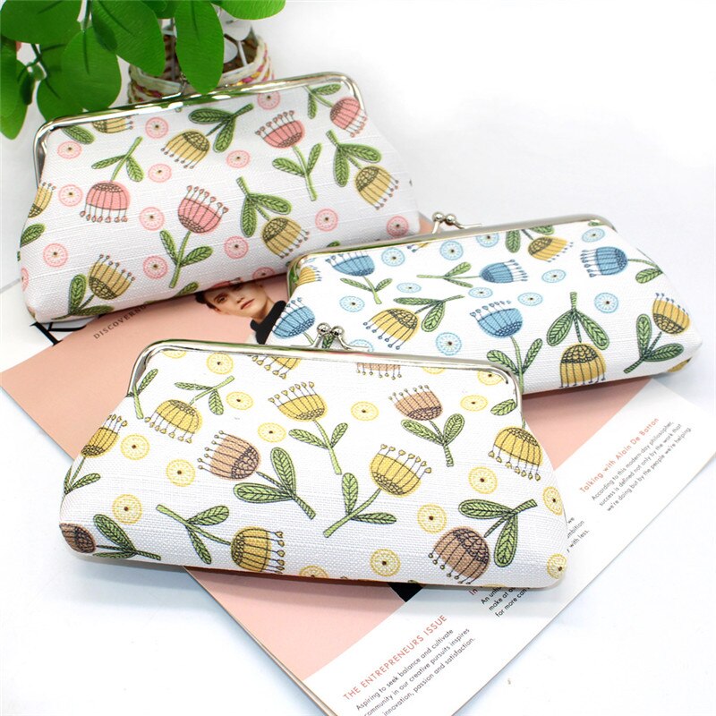 Coin Purse Cotton Fabric Women Small Wallet Card Holder Lovely Coin Purse Clutch Handbag Bag Wallet Mini Bag Square Hasp Casual