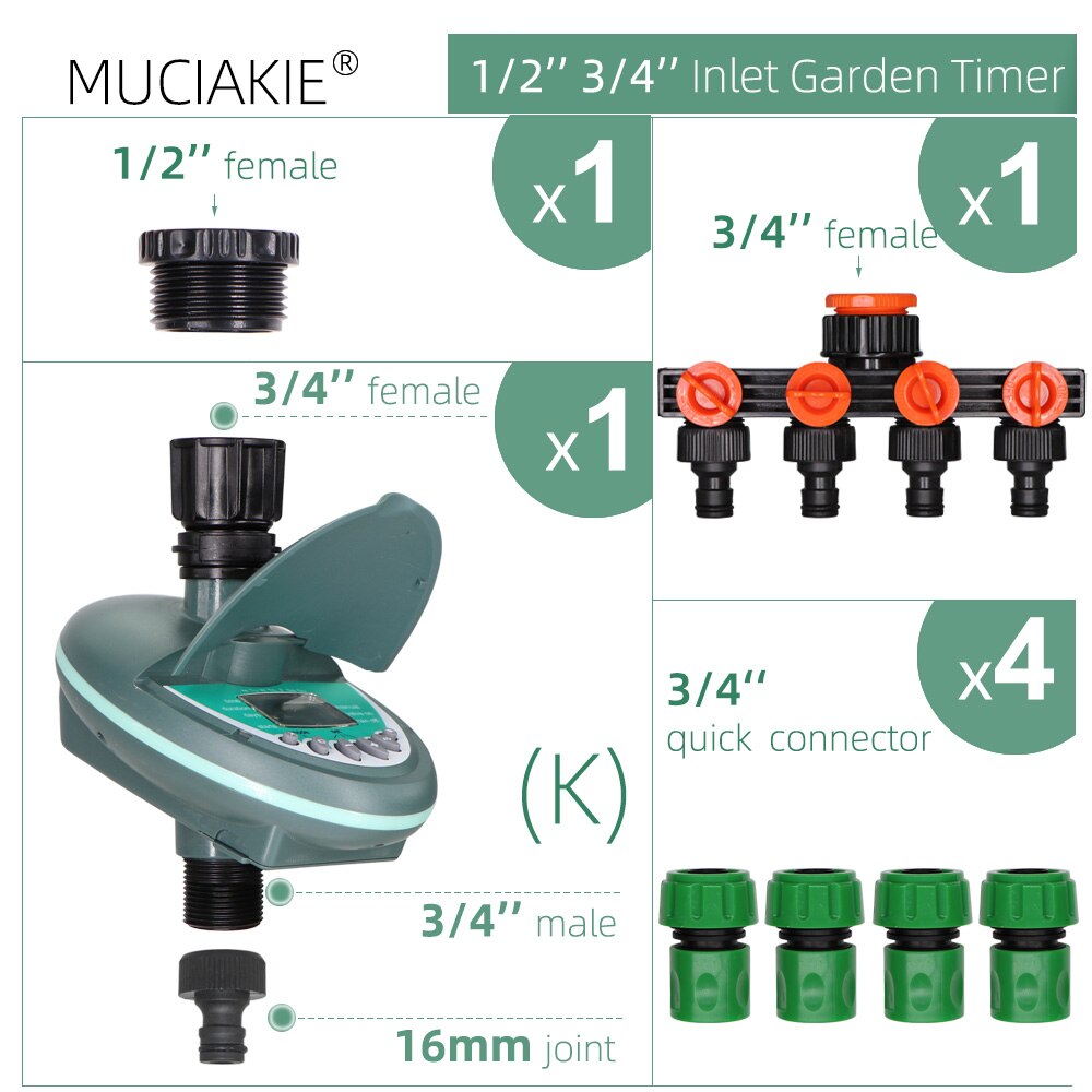 Temporizador de riego programable para jardín, controlador de sistema de riego por goteo, pantalla LCD programable automática, para balcón, patio, plantas: K